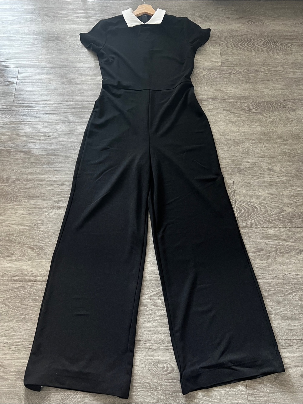 Fashion Nova Black Wide-Leg Jumpsuit with White Collar Accent